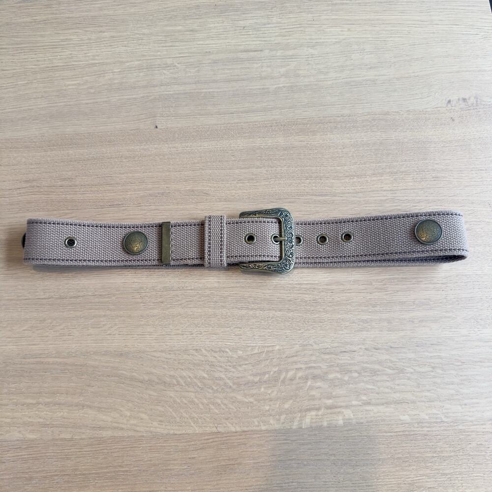 Vintage Y2K 90s 100% Cotton Canvas Woven Belt M Tan/Brass Boho Western Indie